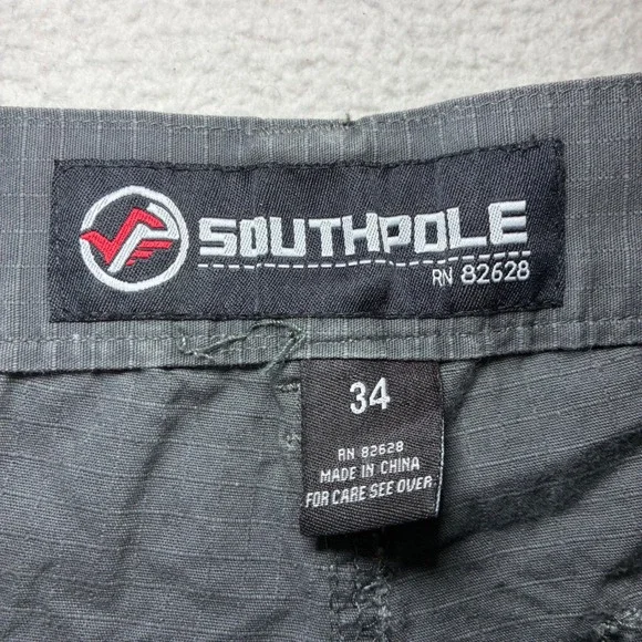 Y2K Southpole Baggy Cargo Shorts Men 34x13 Gray Ripstop Drawstring Utility Gorp - Picture 3 of 7